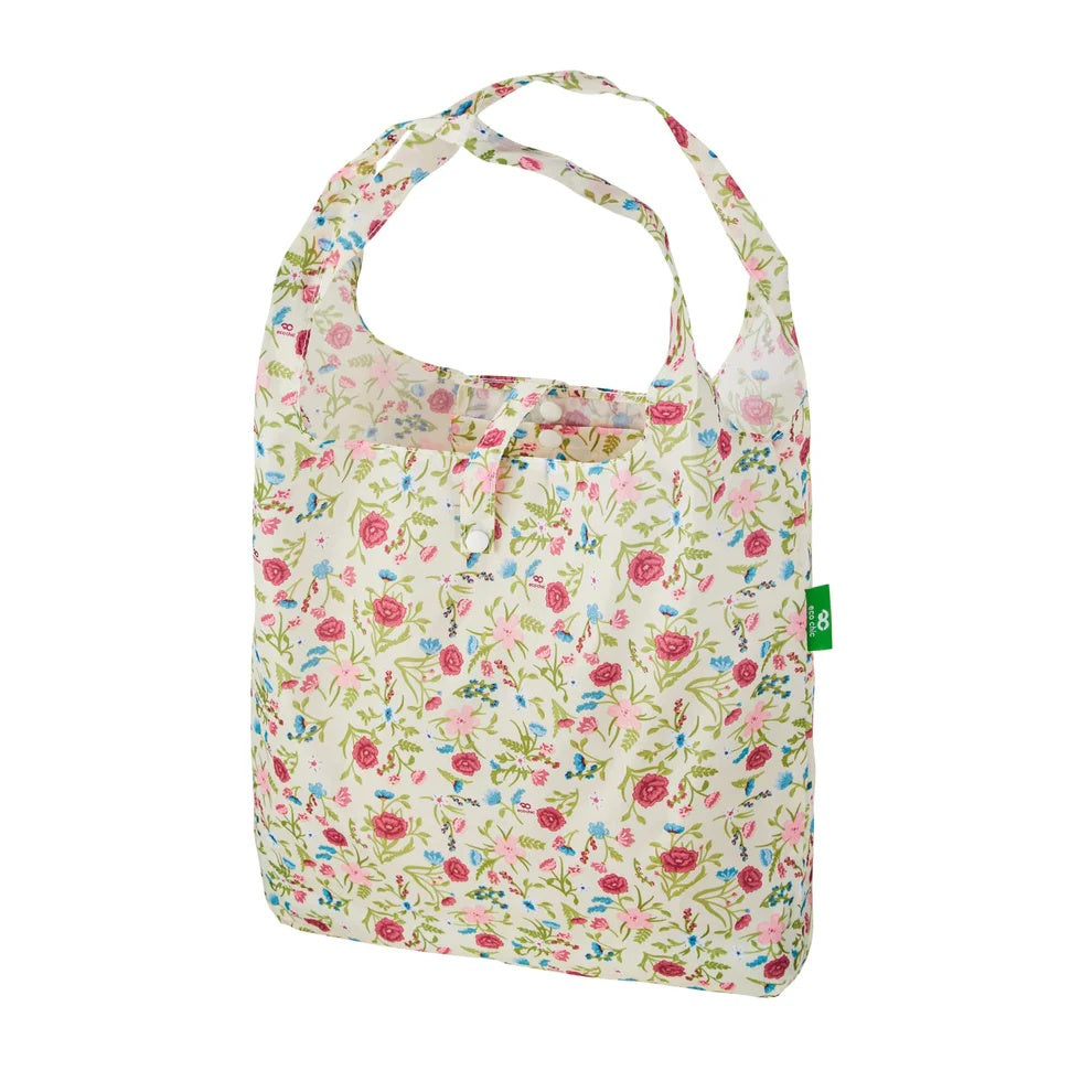 Eco Chic Foldable Reusable Shopping Bag Floral Beige (EC-A61BG)