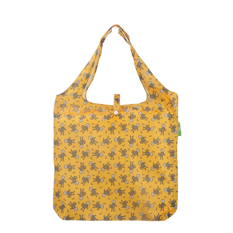 Eco Chic Foldable Reusable Shopping Bag Monkeys Mustard (EC-A90MD)