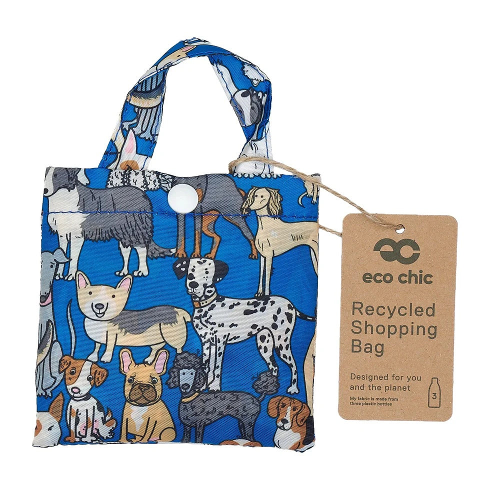 Eco Chic Foldable Reusable Shopping Bag Dogs Blue EC-A33BU)
