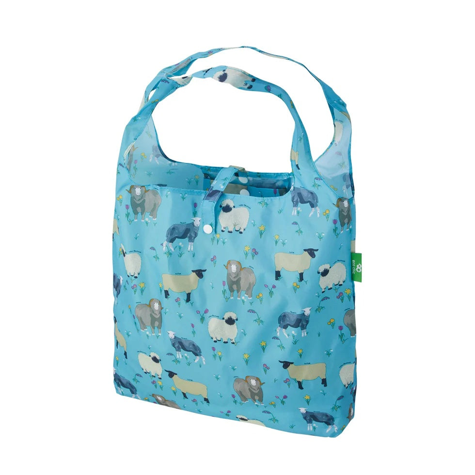 Eco Chic Lightweight Foldable Reusable Shopping Bag (Realism Sheep Blue)