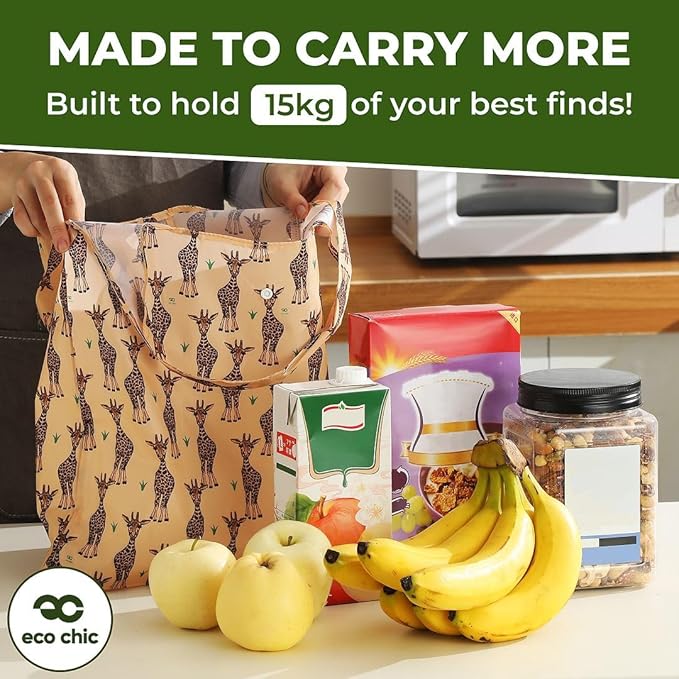 Eco Chic Lightweight Foldable Reusable Shopping Bag (Foxes Green)