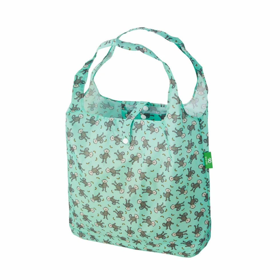 Eco Chic Foldable Reusable Shopping Bag Monkeys Green (EC-A90GN)