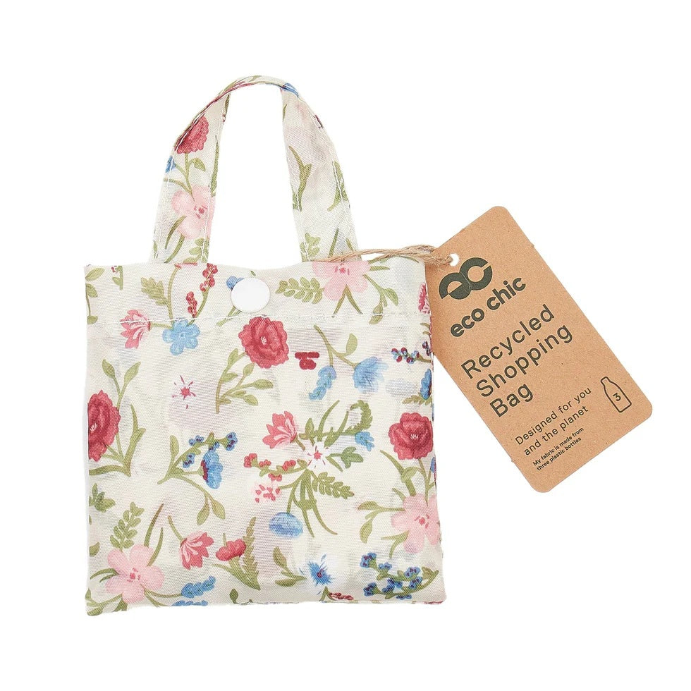 Eco Chic Foldable Reusable Shopping Bag Floral Beige (EC-A61BG)