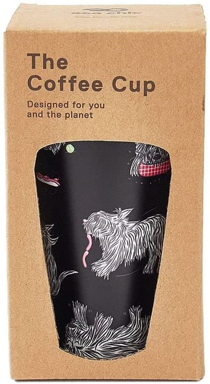Eco Chic Reusable Thermal Coffee Cup Stainless Steel Insulated Travel Mug with Leakproof Lid | Eco-Friendly and Reusable for Hot & Cold Drinks (Black Scotties, 380ml/13oz)