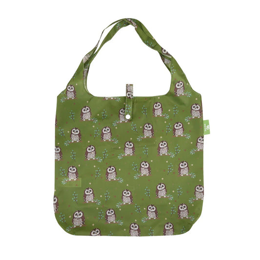 Eco Chic Foldable Reusable Shopping Bag Tawny Owl Green (EC-A105GN)