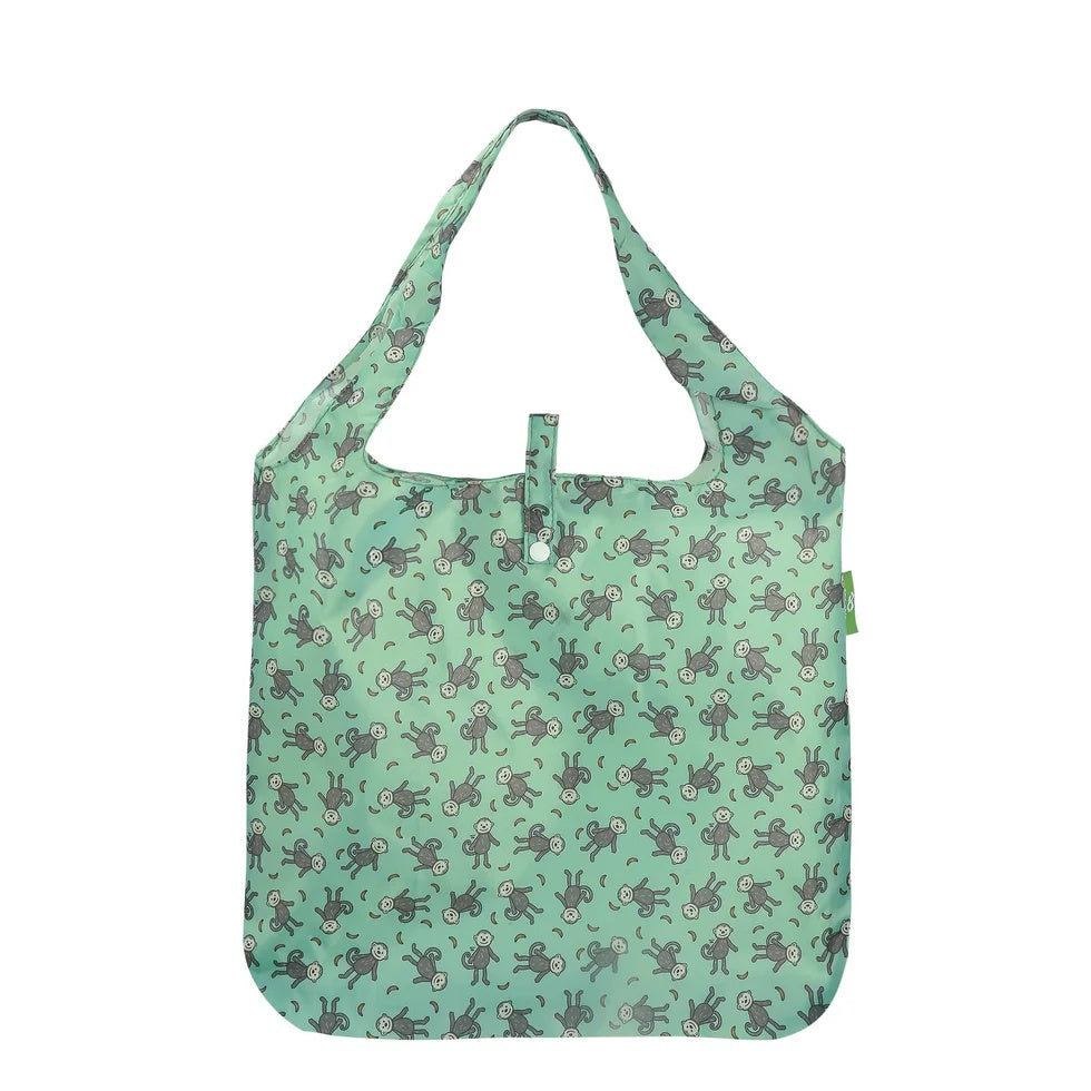 Eco Chic Foldable Reusable Shopping Bag Monkeys Green (EC-A90GN)