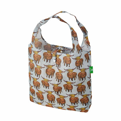 Eco Chic Foldable Reusable Shopping Bag Highland Cow Grey (EC-A26GY)
