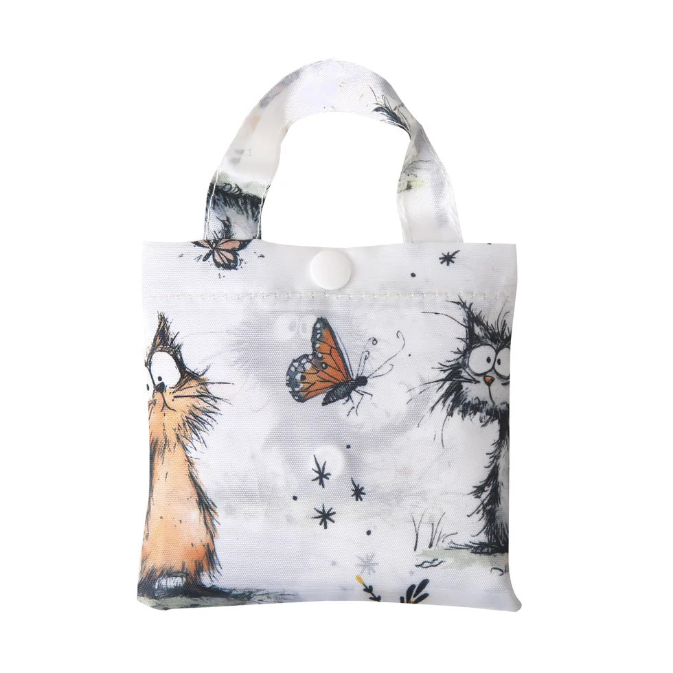 Eco Chic Lightweight Foldable Reusable Shopping Bag Whimsy Cats White (EC-A111WT)