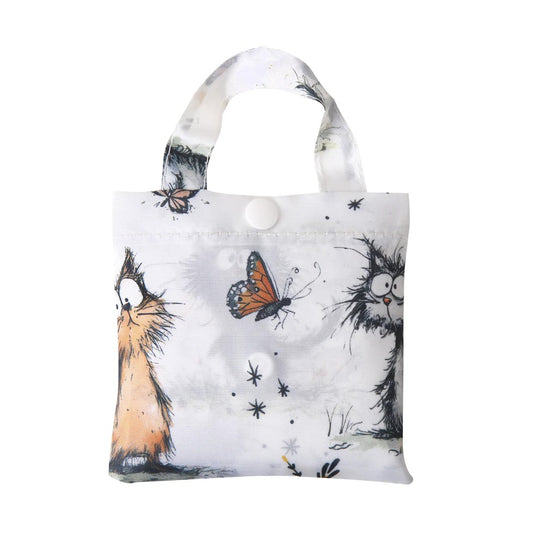 Eco Chic Lightweight Foldable Reusable Shopping Bag Whimsy Cats White (EC-A111WT)