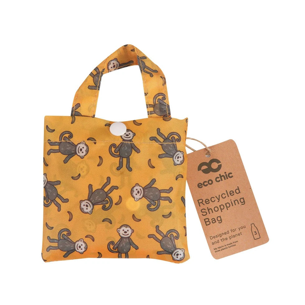 Eco Chic Foldable Reusable Shopping Bag Monkeys Mustard (EC-A90MD)
