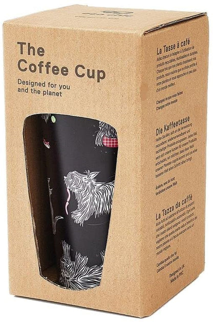 Eco Chic Reusable Thermal Coffee Cup Stainless Steel Insulated Travel Mug with Leakproof Lid | Eco-Friendly and Reusable for Hot & Cold Drinks (Black Scotties, 380ml/13oz)