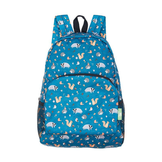 ECO CHIC Foldaway Back Pack/School Bag/Shopping Bag - Made From Recycled Plastic Bottles - Woodland (Teal)