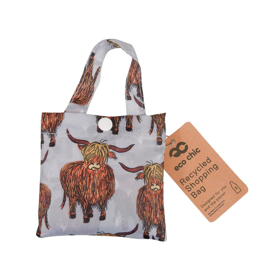 Eco Chic Foldable Reusable Shopping Bag Highland Cow Grey (EC-A26GY)