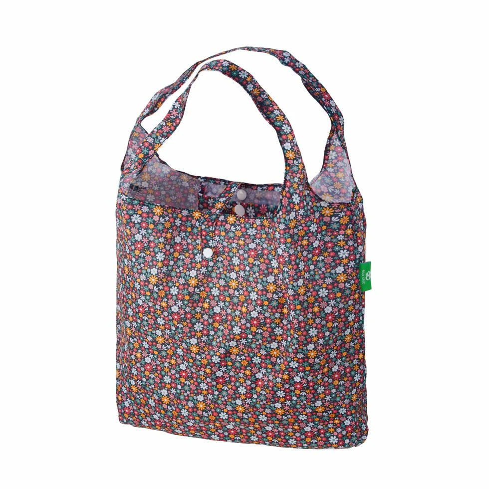 Eco Chic Foldable Reusable Shopping Bag Ditsy Black (EC-A04BK)