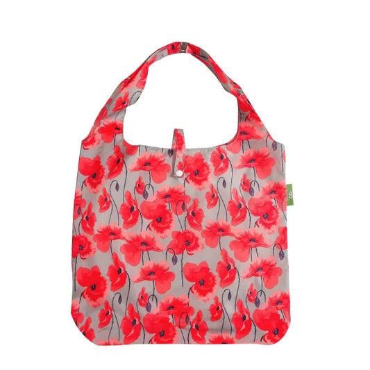 Eco Chic Foldable Reusable Shopping Bag Poppies Grey (EC-A86GY)
