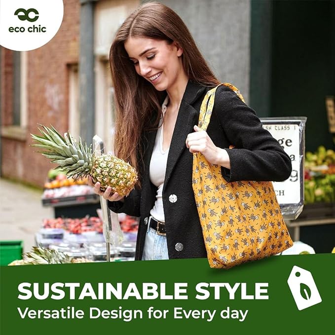Eco Chic Lightweight Foldable Reusable Shopping Bag (Foxes Green)