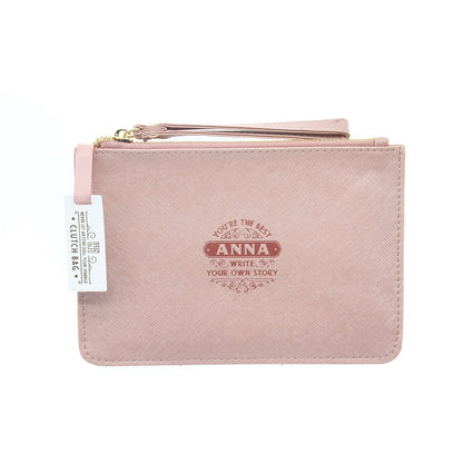 Clutch Bag With Handle & Embossed Text "Anna"