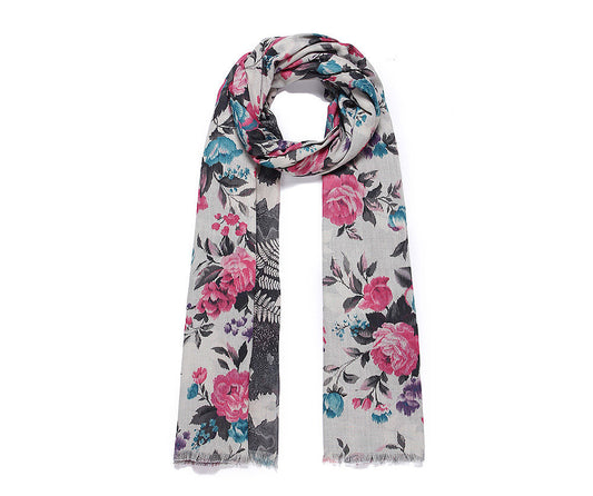 Double sided floral print long scarf