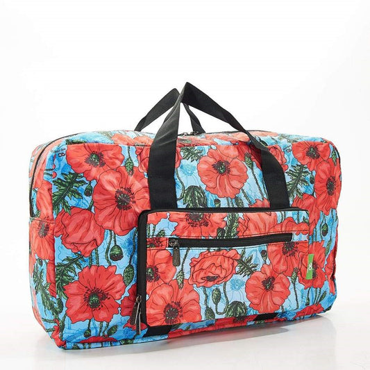 Eco Chic Recycled Cabin Approved 30 Litre Foldable Holdall (Poppies - Blue)
