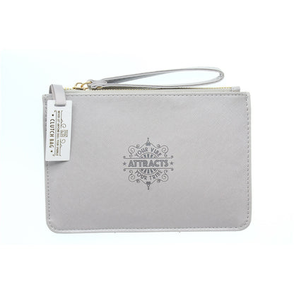 Clutch Bag With Handle & Embossed Text "Your vibe attracts your tribe"