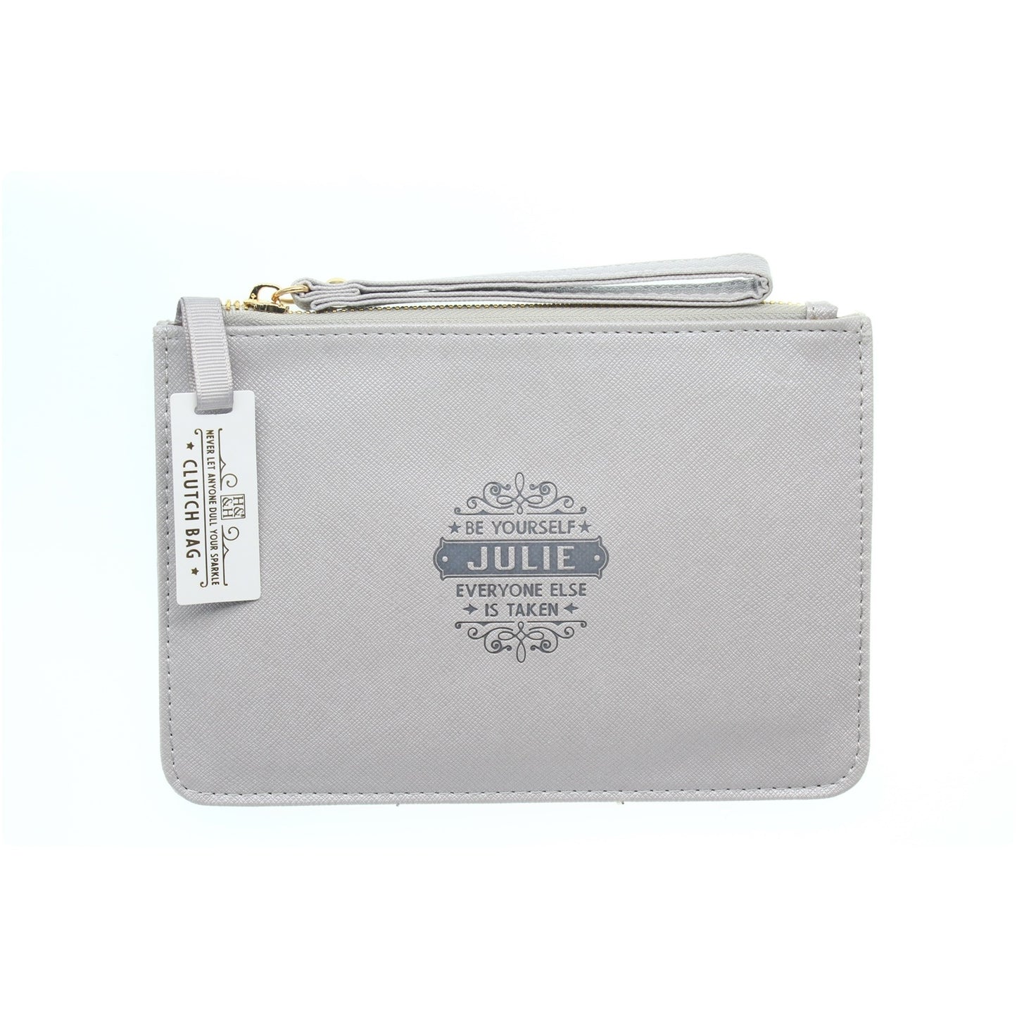 Clutch Bag With Handle & Embossed Text "Julie"