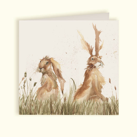 Pair of Hares Greetings Card