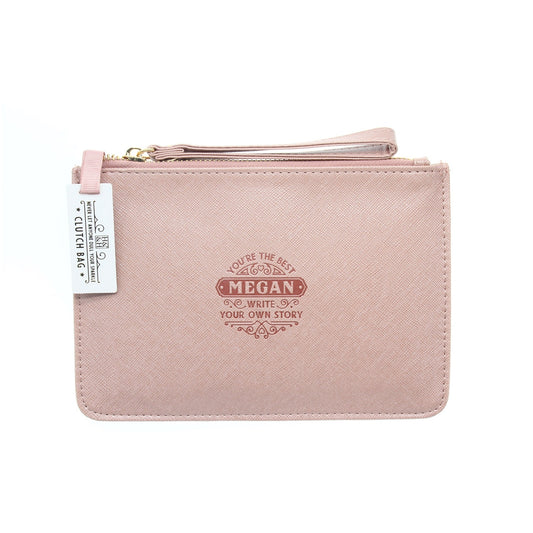 Clutch Bag With Handle & Embossed Text "Megan"