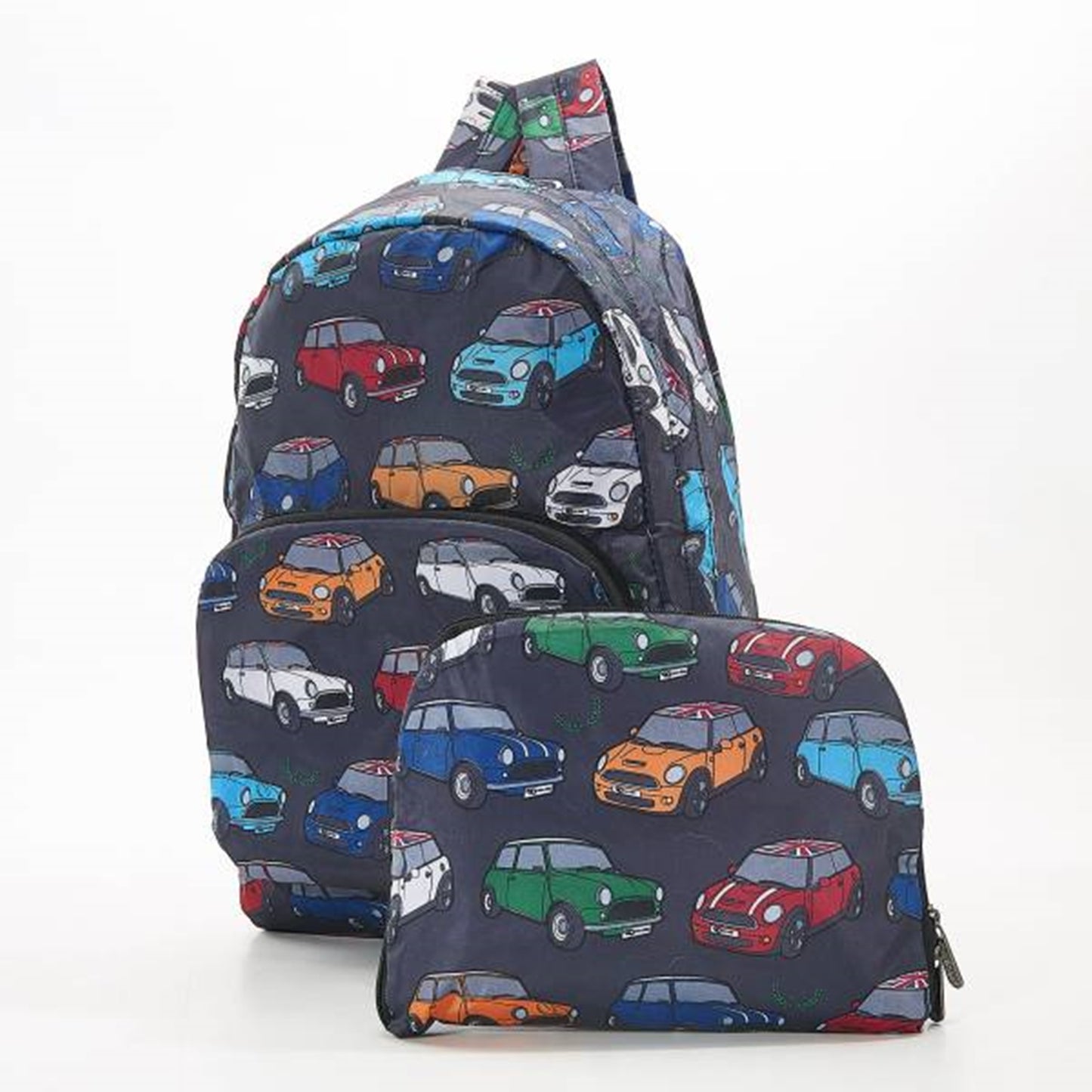 Eco Chic Backpack Foldable Expandable Lightweight Grey Mini Car Fabric Made from 100% Recycled Plastic