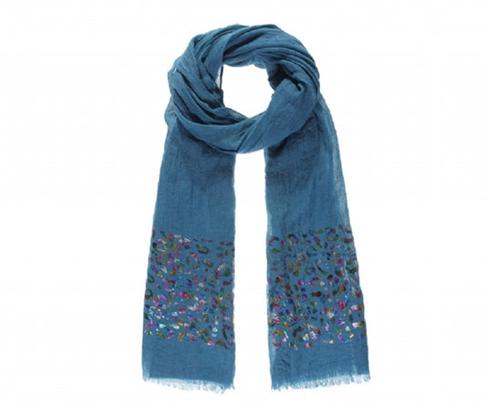 Blue animal foil metallic long scarf