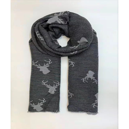 Reversible Black/Grey Stag Print Scarf