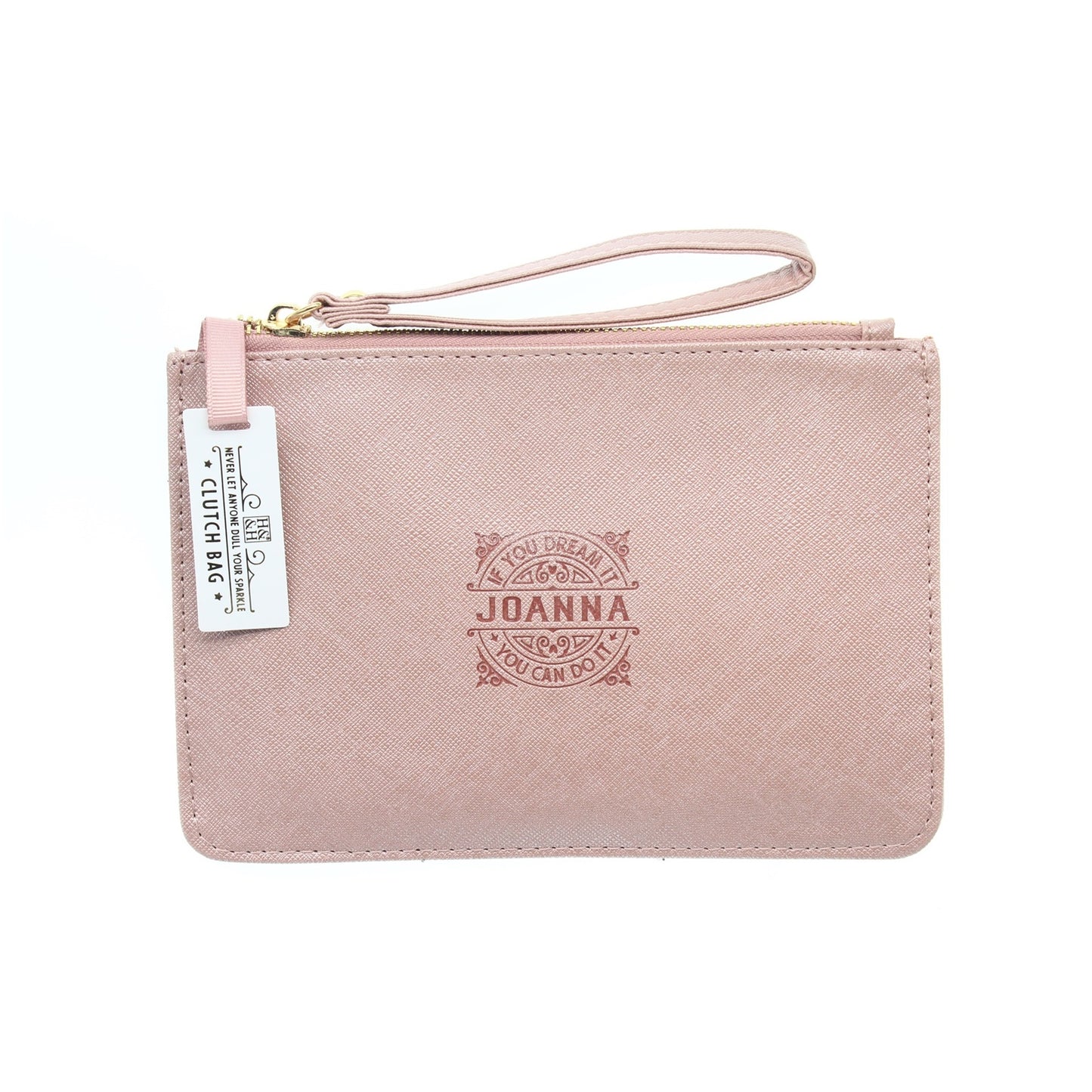 Clutch Bag With Handle & Embossed Text "Joanna"