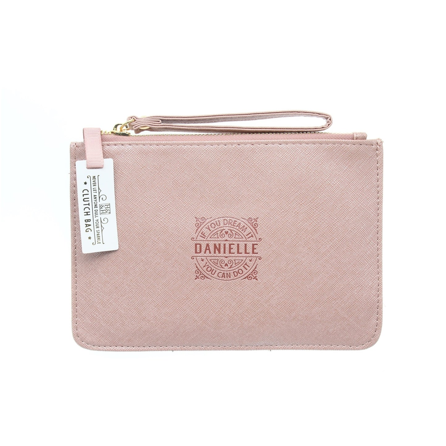 Clutch Bag With Handle & Embossed Text "Danielle"
