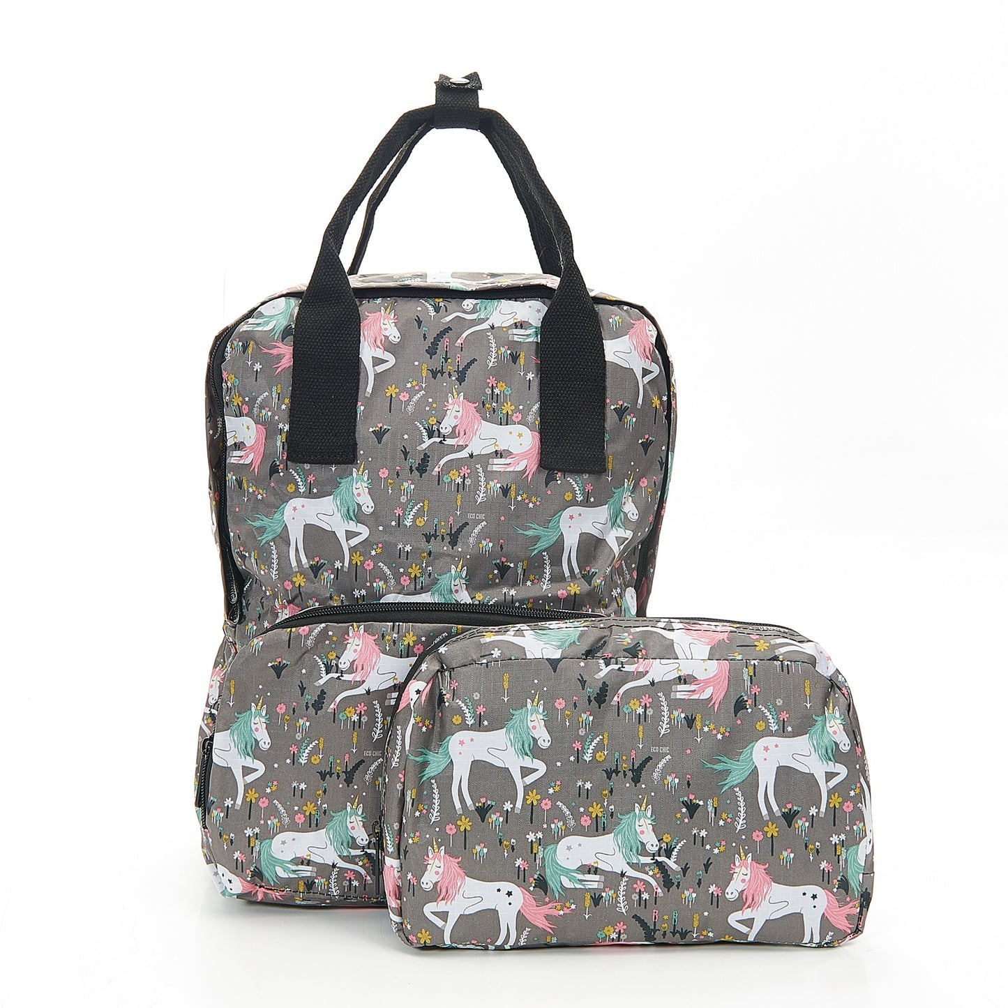 Eco Chic Grey Unicorn Top Handles Foldable Backpack