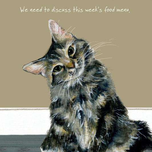Tabby Cat Greeting Card - Menu by the little dog laughed