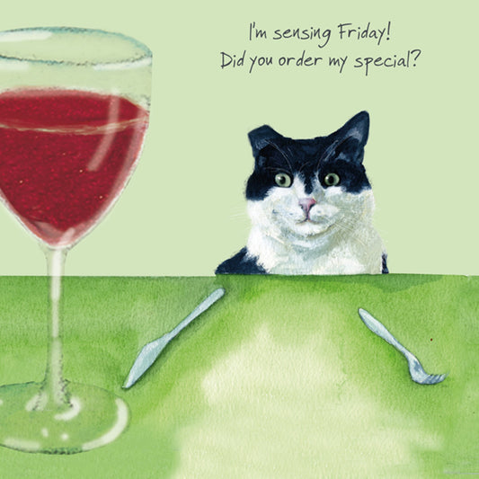 Black White Cat Greeting Card - Friday Special By the little dog laughed