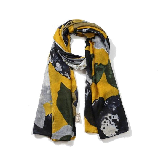 Beth Mustard/Lush Flower Print Scarf Made From Recycled Bottles
