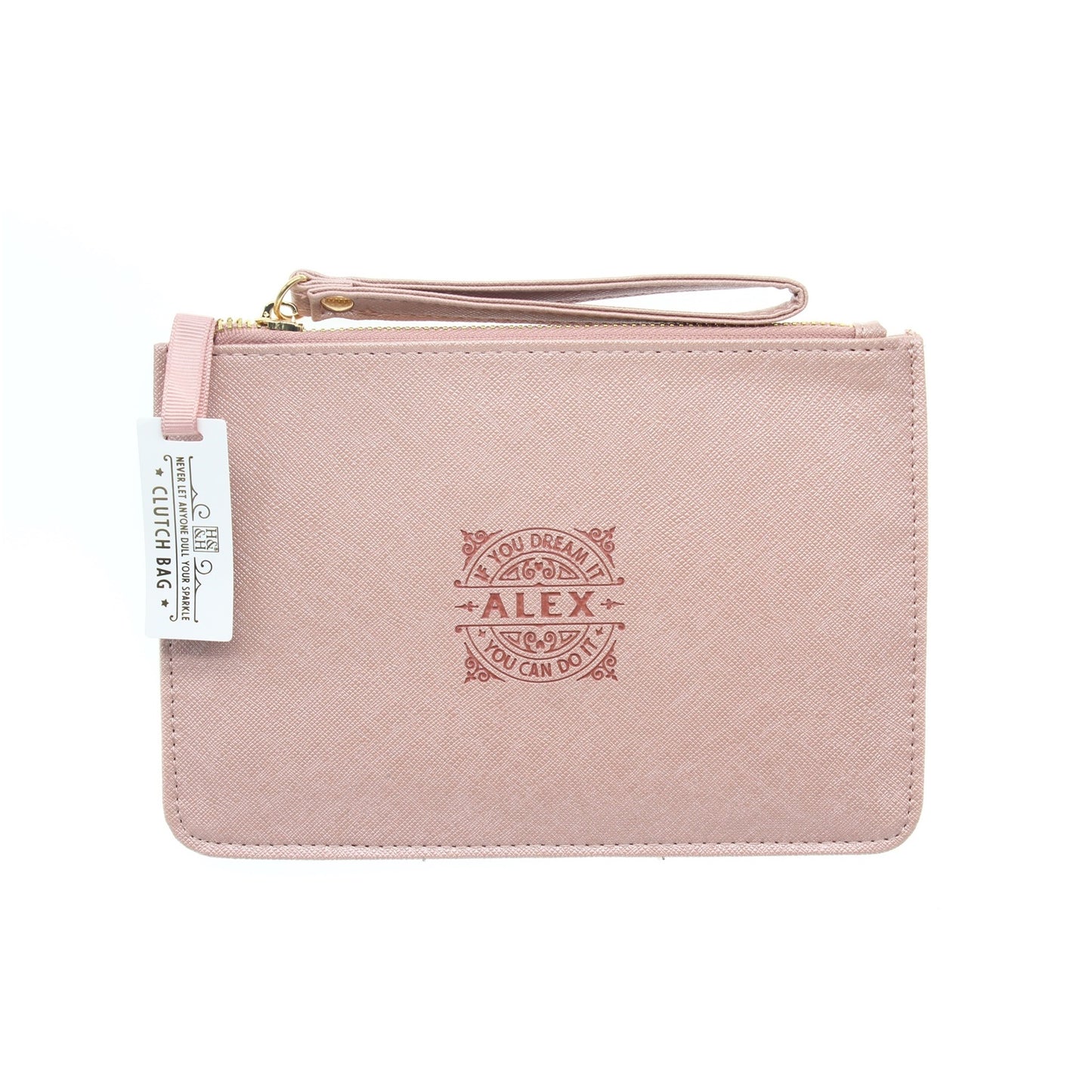 Clutch Bag With Handle & Embossed Text "Alex"