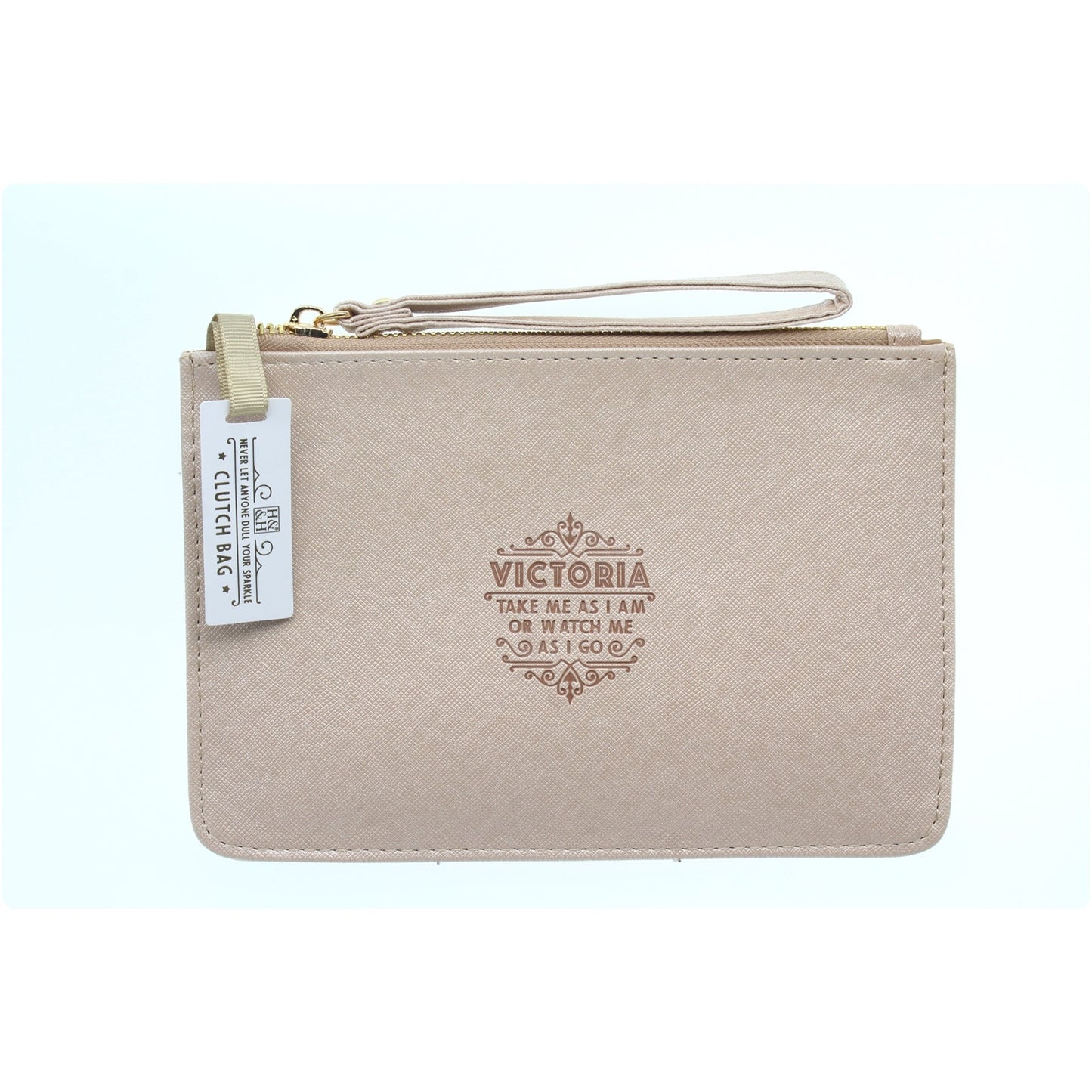 Clutch Bag With Handle & Embossed Text "Victoria"