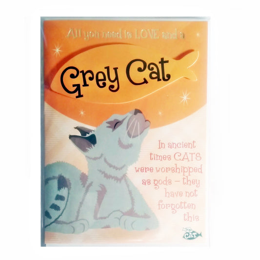 Wags & Whiskers Cat Greeting Card "Grey Wags & Whiskers Cat Kneading" by Paper Island