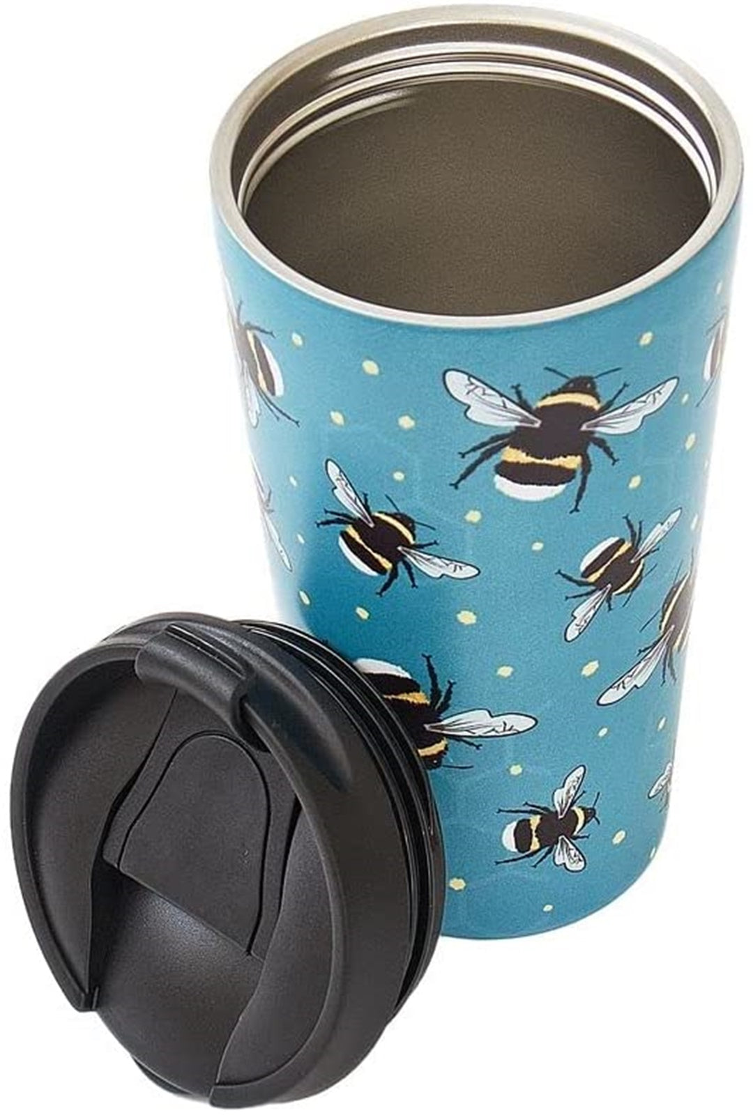 Eco Chic Reusable Thermal Coffee Cup | Stainless Steel Insulated Travel Mug with Leakproof Lid | Eco-Friendly and Reusable for Hot & Cold Drinks (Blue Bee, 380ml/13oz)