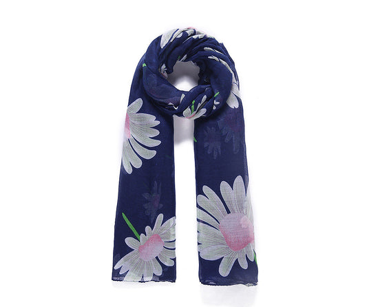 Blue floral print long scarf