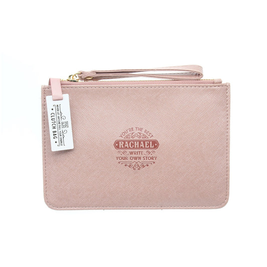 Clutch Bag With Handle & Embossed Text "Rachael"