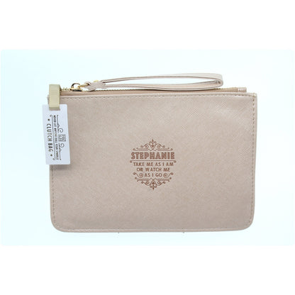 Clutch Bag With Handle & Embossed Text "Stephanie"