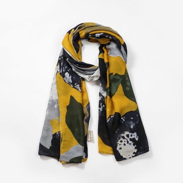 Beth Mustard/Lush Flower Print Scarf Made From Recycled Bottles