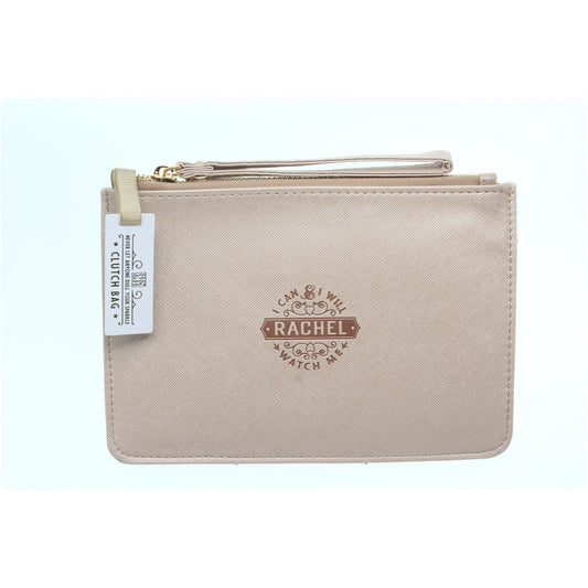 Clutch Bag With Handle & Embossed Text "Rachel"