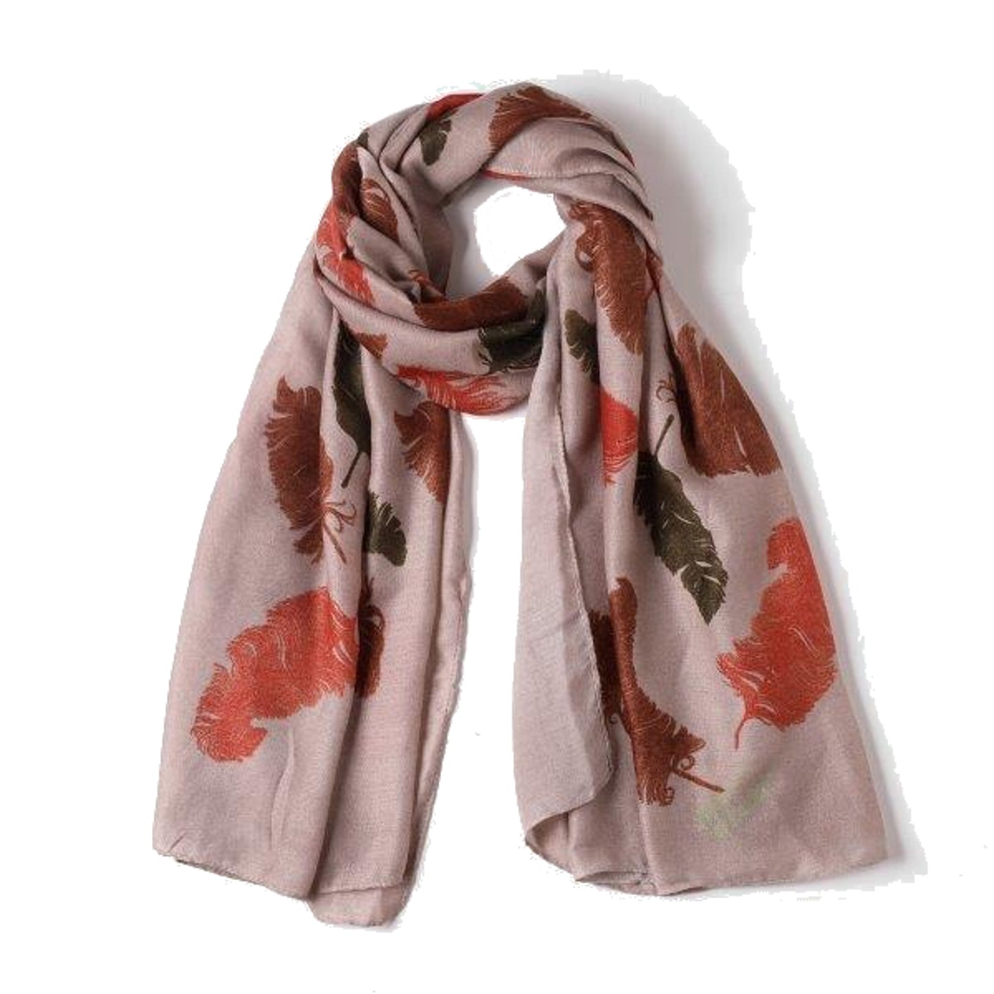 Lou Beige/Feather Print Scarf Made From Recycled Bottles