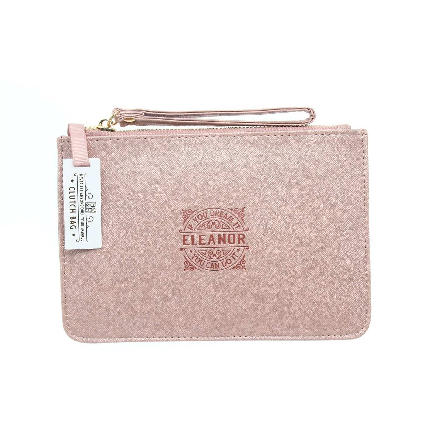 Clutch Bag With Handle & Embossed Text "Eleanor"