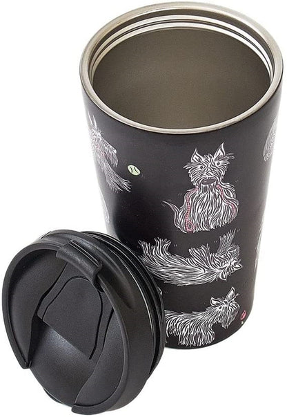 Eco Chic Reusable Thermal Coffee Cup | Stainless Steel Insulated Travel Mug with Leakproof Lid | Eco-Friendly and Reusable for Hot & Cold Drinks (Black Scotties, 380ml/13oz)