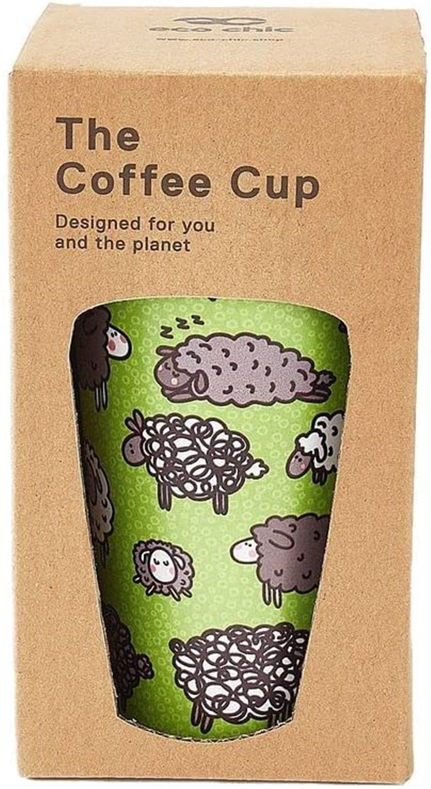Eco Chic Reusable Thermal Coffee Cup | Stainless Steel Insulated Travel Mug with Leakproof Lid | Eco-Friendly and Reusable for Hot & Cold Drinks (Green Sheep, 380ml/13oz)