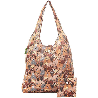 Eco Chic Lightweight Foldable Reusable Shopping Bag (Dogs Beige)